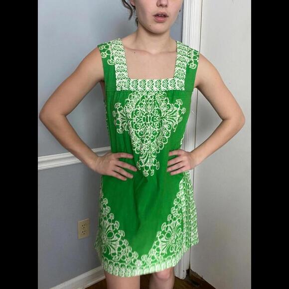 Tracy Reese Vibrant Green Bohemian A-Line Dress with Lace Print - Picture 2 of 10